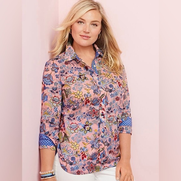 Talbots Plus Petite Lovely Floral Cotton Button Up Shirt - Picture 1 of 10